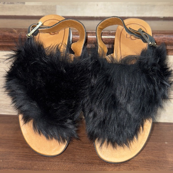UGG Holly Sheepskin Fluffy Black Casual Fashion Strappy Sandal Womens Sz 7- New - Picture 7 of 16